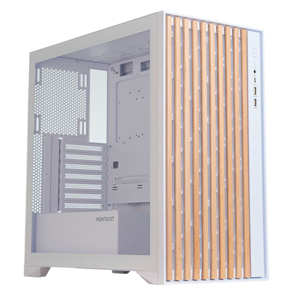 Gabinete Munfrost ALDER, Cristal Templado Reforzado, ATX-Micro ATX-Mini ITX, 2 Ventiladores 160mm Incluidos, Gran Flujo de Aire, Incluye Controlador Alder-1, White/ NAVIDAD