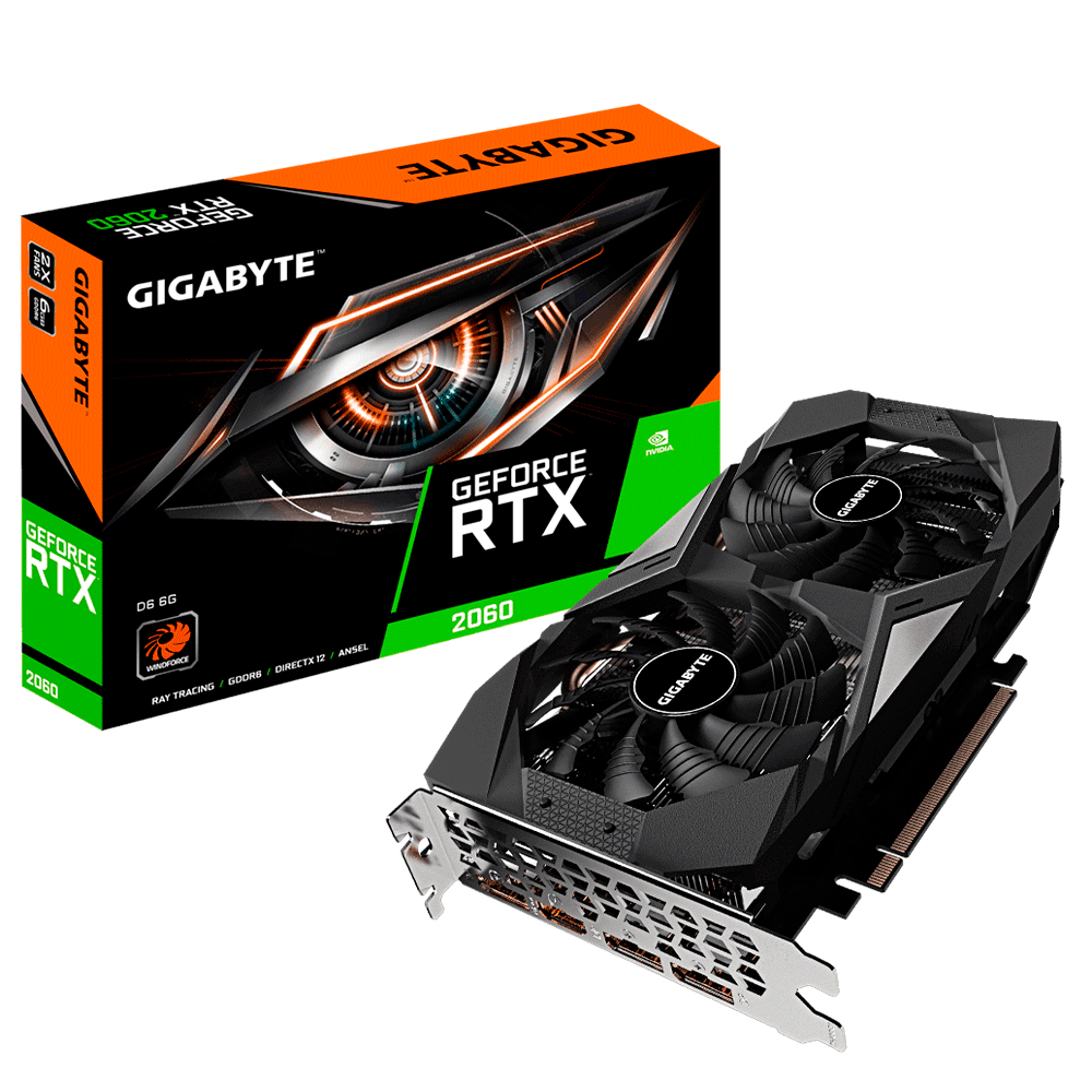 Tarjeta de Video Nvidia GeForce RTX 2060, 6GB GDDR6, Gigabyte GV-N2060D6-6GD, 3 AÑOS DE GARANTIA NACIONAL