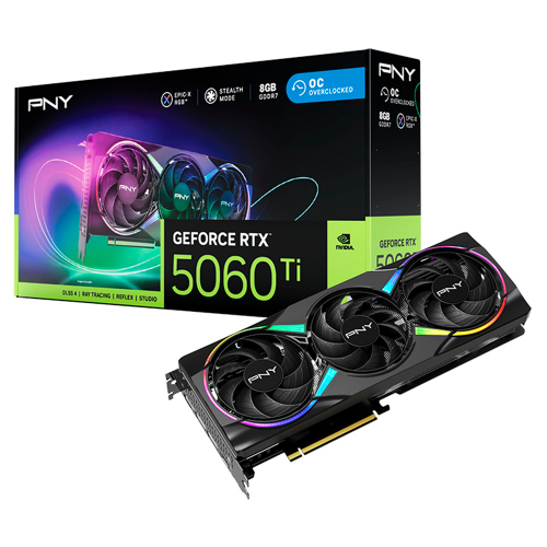 Tarjeta de Video PNY NVIDIA GeForce RTX 5060 Ti EPIC-X RGB OC, 8GB 128-bit GDDR7, PCI Express x8 5.0, VCG5060T8TFXXPB1-O/ NAVIDAD