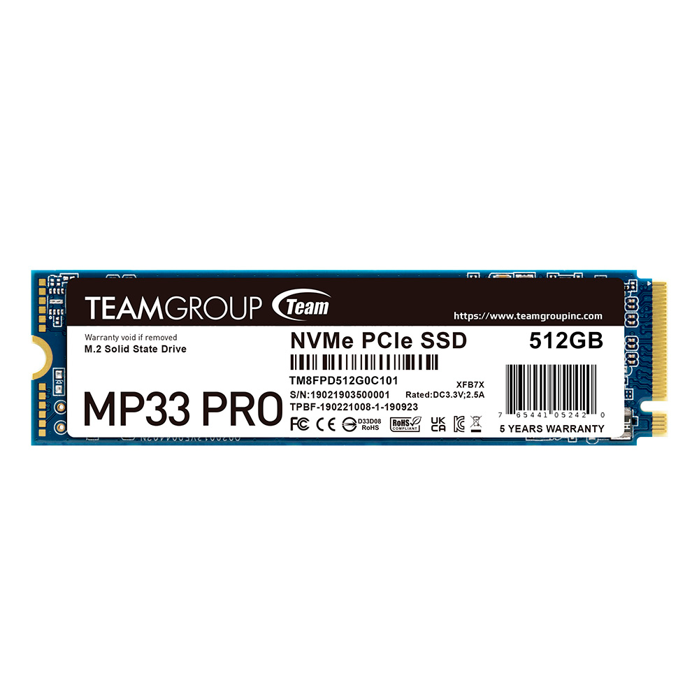 Unidad de Estado Sólido Team Group MP33 Pro NVMe 512GB, PCI Express 3.0, M.2, TM8FPD512G0C101 /MAX. 1 X CLIENTE