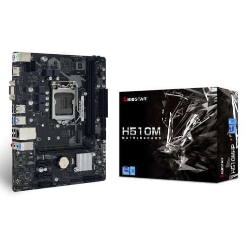 Tarjeta Madre Biostar H510MHP, Chipset Intel H510, Soporta: Intel 10ma y 11va Generación de Socket 1200, DDR4 3200/2666/2133 MHz, 64GB Max, USB 3.0 y SATA 3.0, Micro-ATX, 2xPCIE3.0X1, 1xPCIE4.0X16./