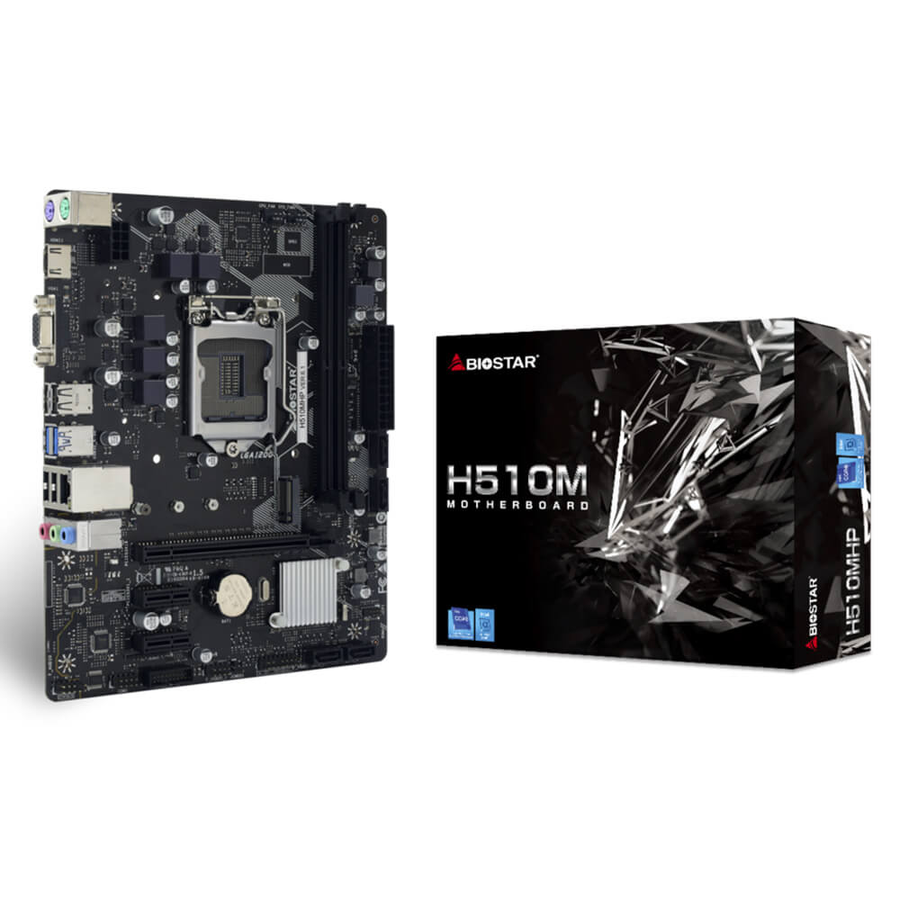 Tarjeta Madre Biostar H510MHP, Chipset Intel H510, Soporta: Intel 10ma y 11va Generación de Socket 1200, DDR4 3200/2666/2133 MHz, 64GB Max, USB 3.0 y SATA 3.0, Micro-ATX, 2xPCIE3.0X1, 1xPCIE4.0X16./