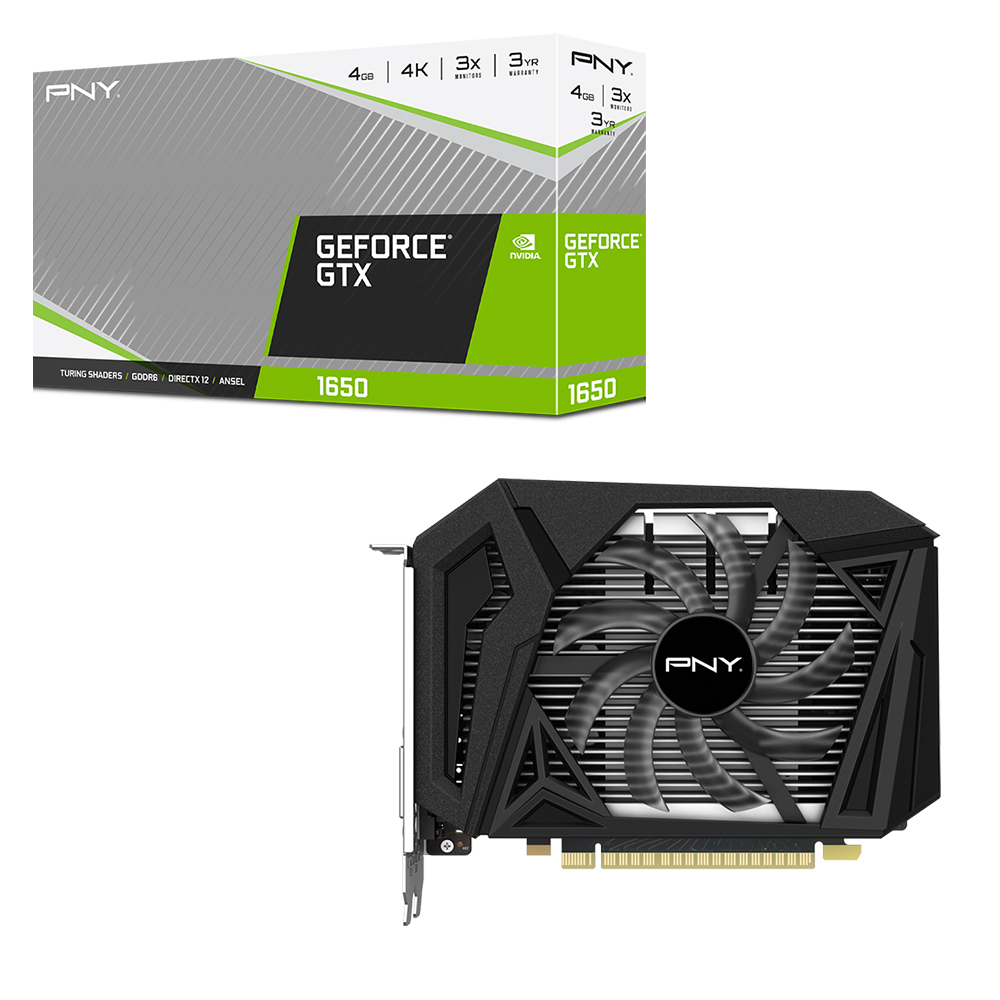 Tarjeta de video NVIDIA GeForce GTX 1650 4GB GDDR6, PNY Single FAN, HDMI, DP, DVI - VCG16504D6SFPPB, 3 AÑOS DE GARANTIA NACIONAL