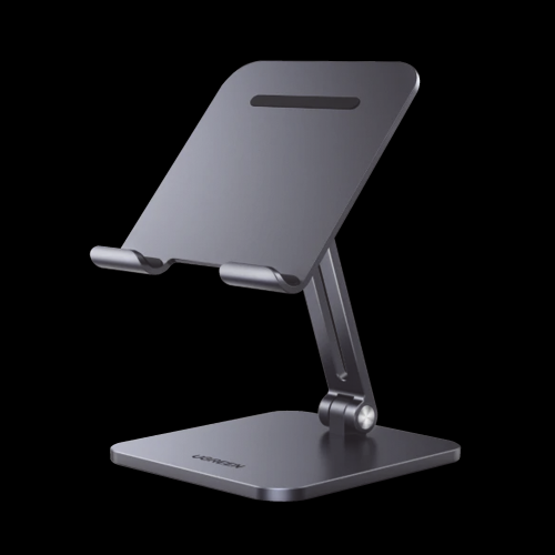 UGREEN 40393 Soporte de Aluminio para IPad & Tablet | Plegable |Angulo Ajustable de 180° y 270° | Base Antideslizante | Protección de Silicona | Amplia Compatibilidad con dispositivos de 7.9» a 12.9» | Aluminio Solido | Color Gris