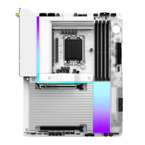 Tarjeta Madre NZXT N9 Z890, N9-Z89XT-W1, LGA1851, ATX, Wi-Fi 7, PCIe 5.0, 1 PCIe 4.0 M.2, Cubierta Completa, RGB, Blanco/ NAVIDAD