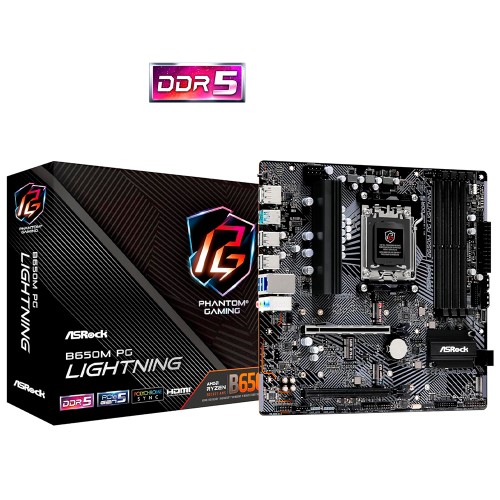 Tarjeta Madre ASROCK B650M PHANTOM GAMING, PG LIGHTNING, Micro ATX, DDR5, AM5, Up to 256GB DDR5, B650M PG LIGHTNING