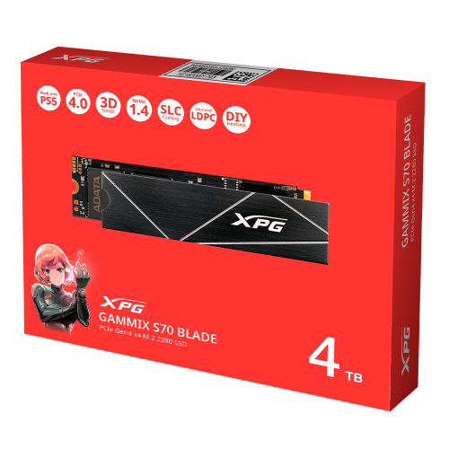 Unidad de Estado Sólido XPG GAMMIX S70 BLADE NVMe, 4TB, PCI Express 4.0, M.2, XPG GAMMIX S70 BLADE /MAX. 1 X CLIENTE