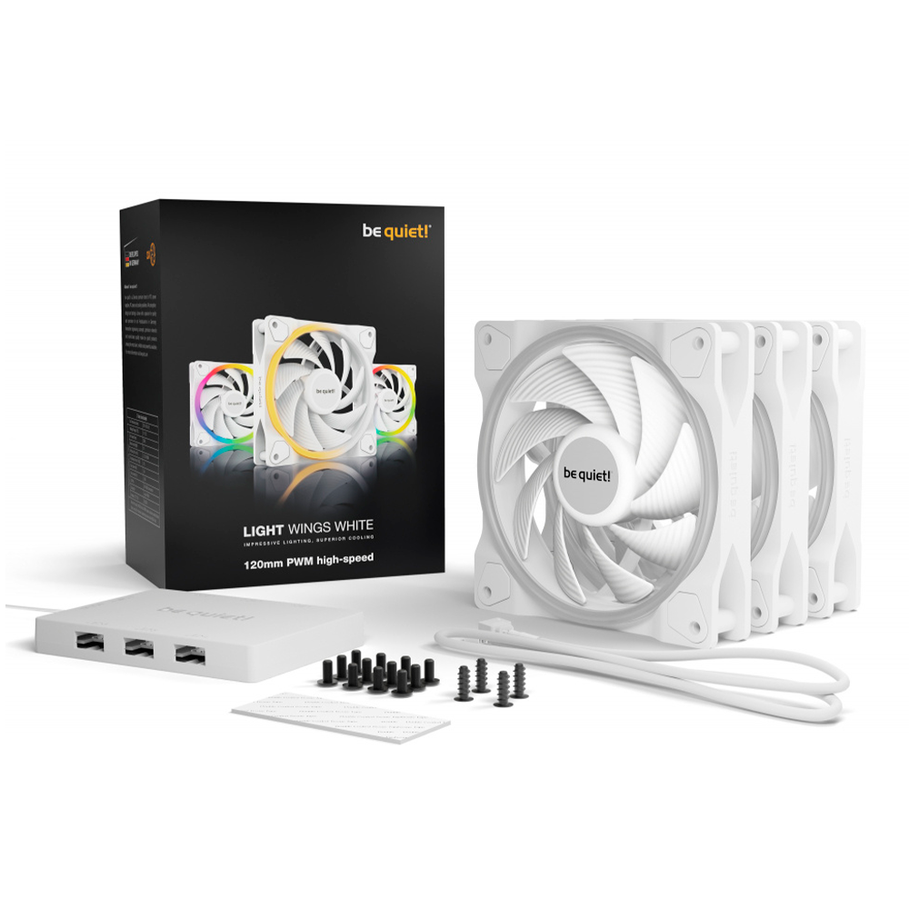 Kit Ventiladores be quiet! Light Wings ARGB, 120mm, 2500RPM, White, 3 Piezas, Incluye HUB, High Speed, BL101 - Image 4