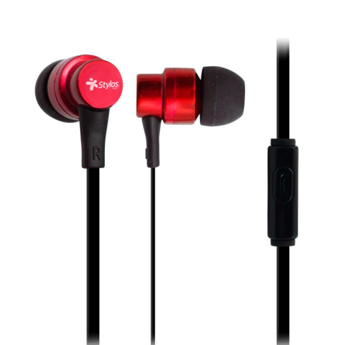 Audífonos Intrauriculares Stylos con Micrófono, Alámbrico /1.2 Metros, 3.5mm, Rojo, STSAUA1R