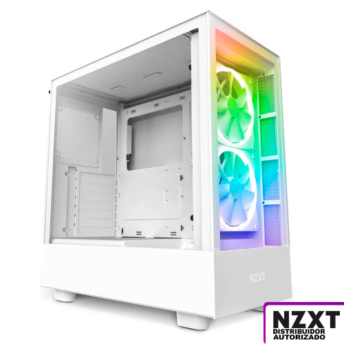 Gabinete NZXT H5 Elite, Blanco, Carcasa Compacta, ATX, Iluminación RGB Incorporada, Panel Frontal y Lateral de Vidrio Templado, Gestión de Cables, 2 Ventiladores RGB, Soporte de Radiador, CC-H51EW-01, NZXTPROMO