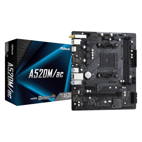 Tarjeta Madre Asrock A520M/AC, AM4, AMD RYZEN 3000 SERIES, Wifi AC, Micro-ATX
