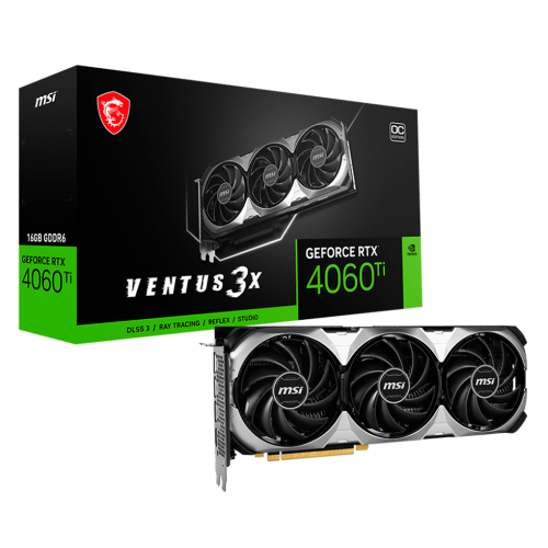 Tarjeta de Video MSI GeForce RTX 4060 Ti VENTUS 3X, 16GB, GDDR6, Gaming Graphics Card, 912-V517-004