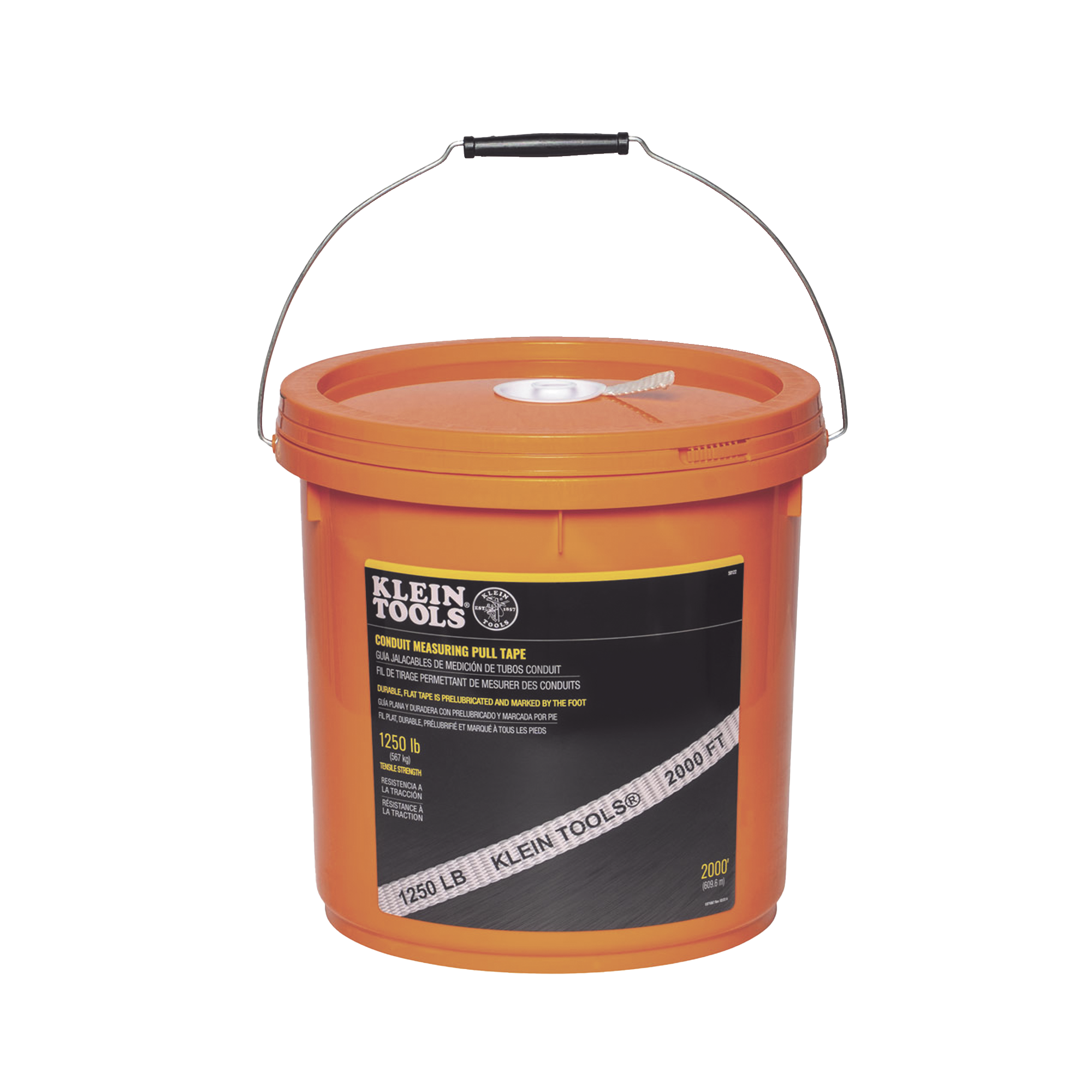 KLEIN TOOLS 50122 Cinta para Medir Conductos de 609m con Resistencia a la Tracción de 567 kg en Presentación de Cubeta