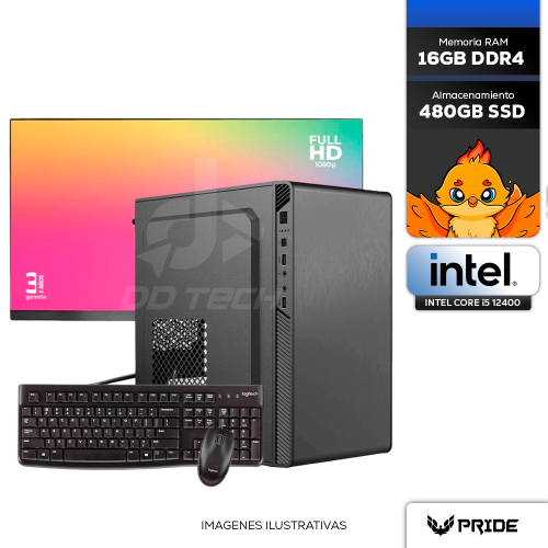 Computadora PRIDE PBA BACK TO SCHOOL PLUS, INTEL CORE i5 12400, RAM 16GB 3200MHZ, SSD SATA 480GB, 500W, INCLUYE MONITOR Y TECLADO