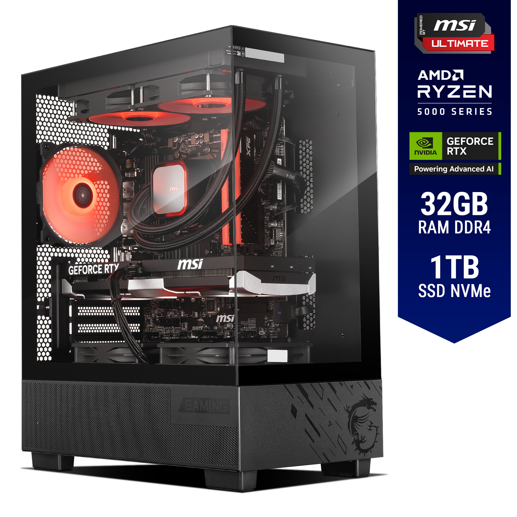 Computadora ULTIMATE PC WARDEN, POWERED BY MSI, RTX 5060 8GB GDDR7, AMD Ryzen 7 5700X, 32GB RAM, 1TB SSD M.2 PCIe Gen4, 650W 80+ BRONZE, WiFi y Bluetooth, Licencia Windows 11 de regalo, MSIULT, RTXS50