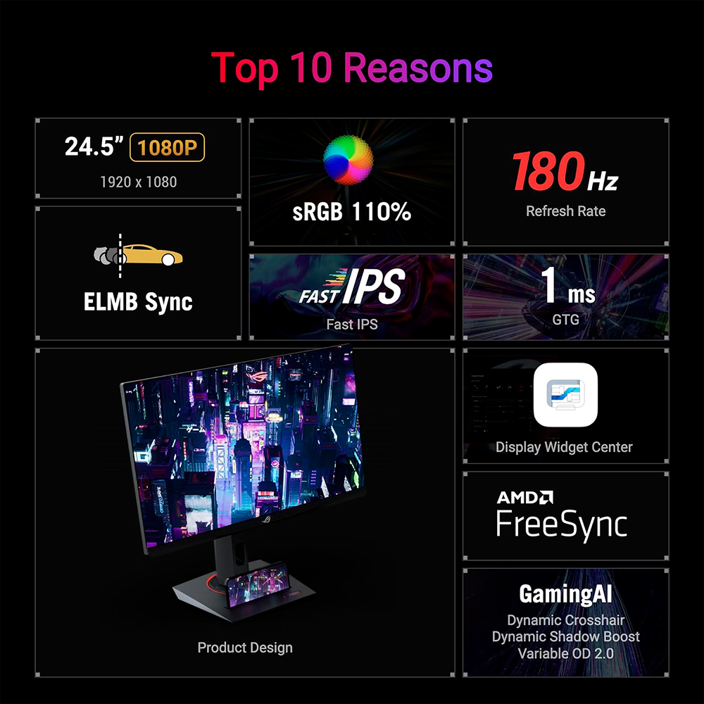 Monitor Gamer ASUS ROG Strix XG259CS, 24.5", 180Hz, 1ms, Fast IPS, FHD, Extreme Low Motion Blur Sync, G-SYNC, AI Gaming, XG259CS - Image 2