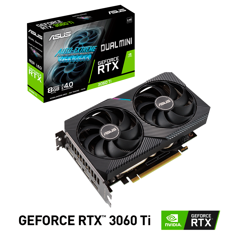 Tarjeta de Video Nvidia GeForce RTX 3060 TI, Asus DUAL MINI V2 LHR, DUAL-RTX3060TI-8G-MINI-V2, 3 AÑOS DE GARANTIA NACIONAL