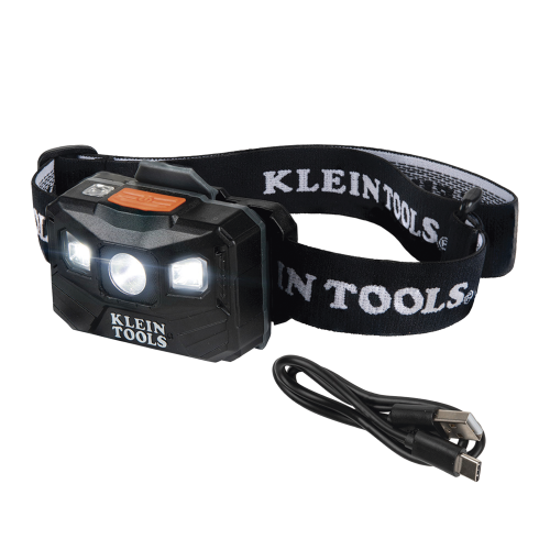 KLEIN TOOLS 56048 Lámpara Luz LED Frontal Recargable de 400 Lúmenes, Apagado Automático, con Correa de Tela, Adaptable y Ajustable a Gorros, Cascos, Cachuchas o directo a Frente Humana (Tipo Minero)