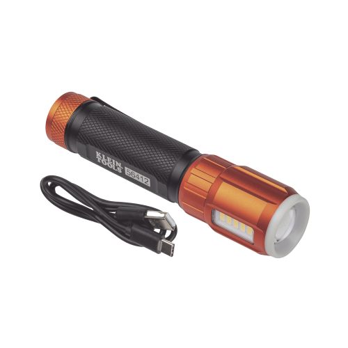 KLEIN TOOLS 56412 Linterna LED Portátil Recargable 500 Lúmenes con Luz Frontal y Lateral de Trabajo. Lámpara con tapa de Extremo con Imán, USB-C