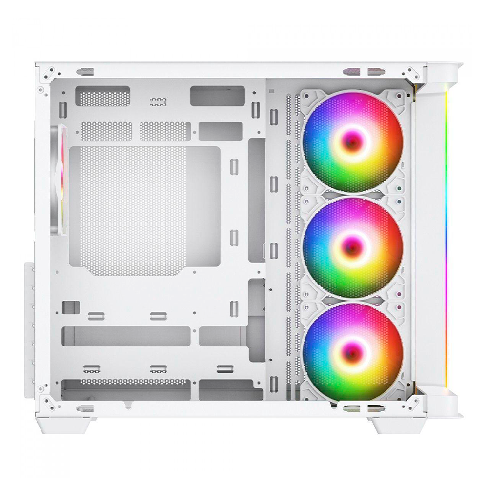 Gabinete Munfrost Hirow, Cristal Full Curve Templado, ATX-Micro ATX-Mini ITX, 4 Ventiladores ARGB Incluidos, Blanco/ NAVIDAD - Image 4