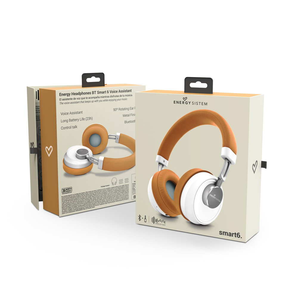 Headset Bluetooth Energy Sistem Smart6 Caramel, Bluetooth 4.2 + conector 3.5mm, Manos Libres y asistente de voz (Google/Siri), EY-446636 - Image 6