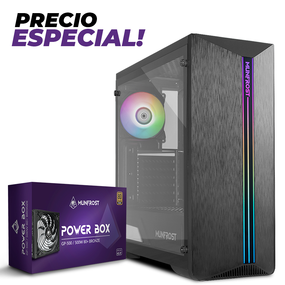 Bundle Gabinete Munfrost Shine RGB + Fuente GP-500W 80+ Bronze, OFFMUNFROST