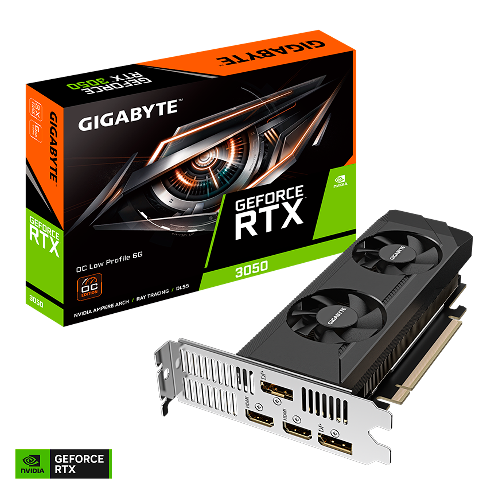 Tarjeta de Video GIGABYTE RTX 3050 OC, Low Profile, 6GB, 2 ventiladores, 96 bits GDDR6, GV-N3050OC-6GL