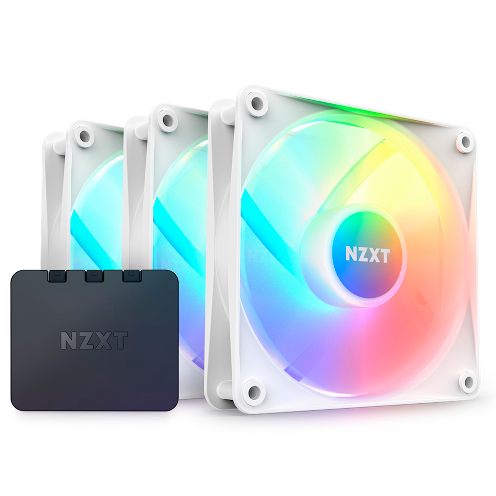 Kit 3 Ventiladores NZXT F120RGB CORE, 120mm, 500-1800RPM, Blanco, 3 Piezas, RF-C12TF-W1
