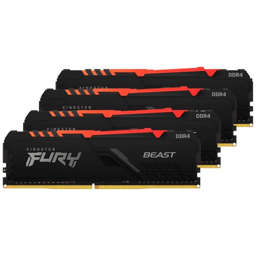 Memoria RAM DDR4 32GB 3200MHz Kingston Fury Beast RGB, Kit 4x8GB Negro KF432C16BBAK4/32 /MAX. 1 X CLIENTE