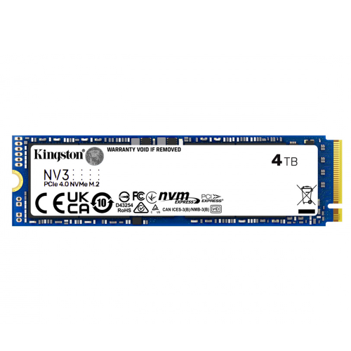Unidad de Estado Sólido SSD Kingston NV3S NVMe, 4TB, M.2, 5000 MB/s Escritura, 6000 MB/s Lectura, PCI Express 4.0, SNV3S/4000G /MAX. 1 X CLIENTE