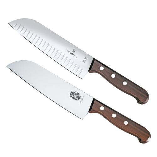 VICTORINOX 6.8520.17G/P Set de 2 Cuchillos Santoku Wood de Mango de Madera Palissandro Victorinox. La combinación Ideal para La Cocina.