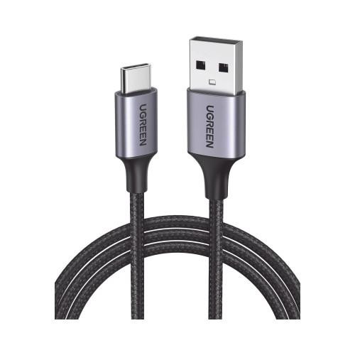 UGREEN 60128 Cable USB-A a USB-C | 2 Metros | Transferencia de datos de 480 Mbps | Carga Rápida | QC 4.0/3.0/2.0 | FPC | AFC | Protección Integrada | Caja de Aluminio | Nylon Trenzado | Color Negro.