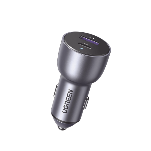 UGREEN 60980 Cargador de Auto 52.5W | Puerto USB-A y USB-C | Carga Rápida | Compatible con Vehículos de 12 y 24 VCD | PD3.0 + QC3.0 | Chip Inteligente | Diseño Compacto Mayor Eficiencia Energética | Caja de Aluminio.