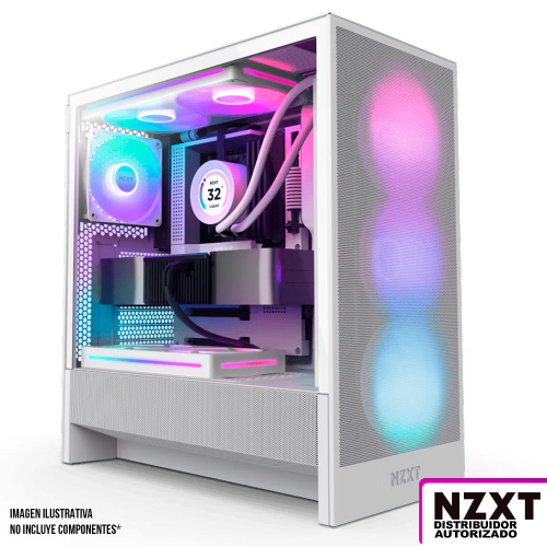 Gabinete NZXT H5 FLOW RGB Blanco, Versión 2024, Cristal Templado, Mid-Tower/ Sin Fuente, USB Tipo C, 1 Ventilador F360 CORE + 1 Ventilador IncluidosF120Q, CC-H52FW-R1, 2024H7/ NZXTPROMO