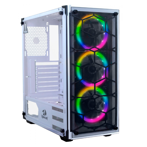 Gabinete Gamer Redragon Wheel Jack, White, Mid Tower, Crstal Templado, RGB, GC-606WH-3RGB