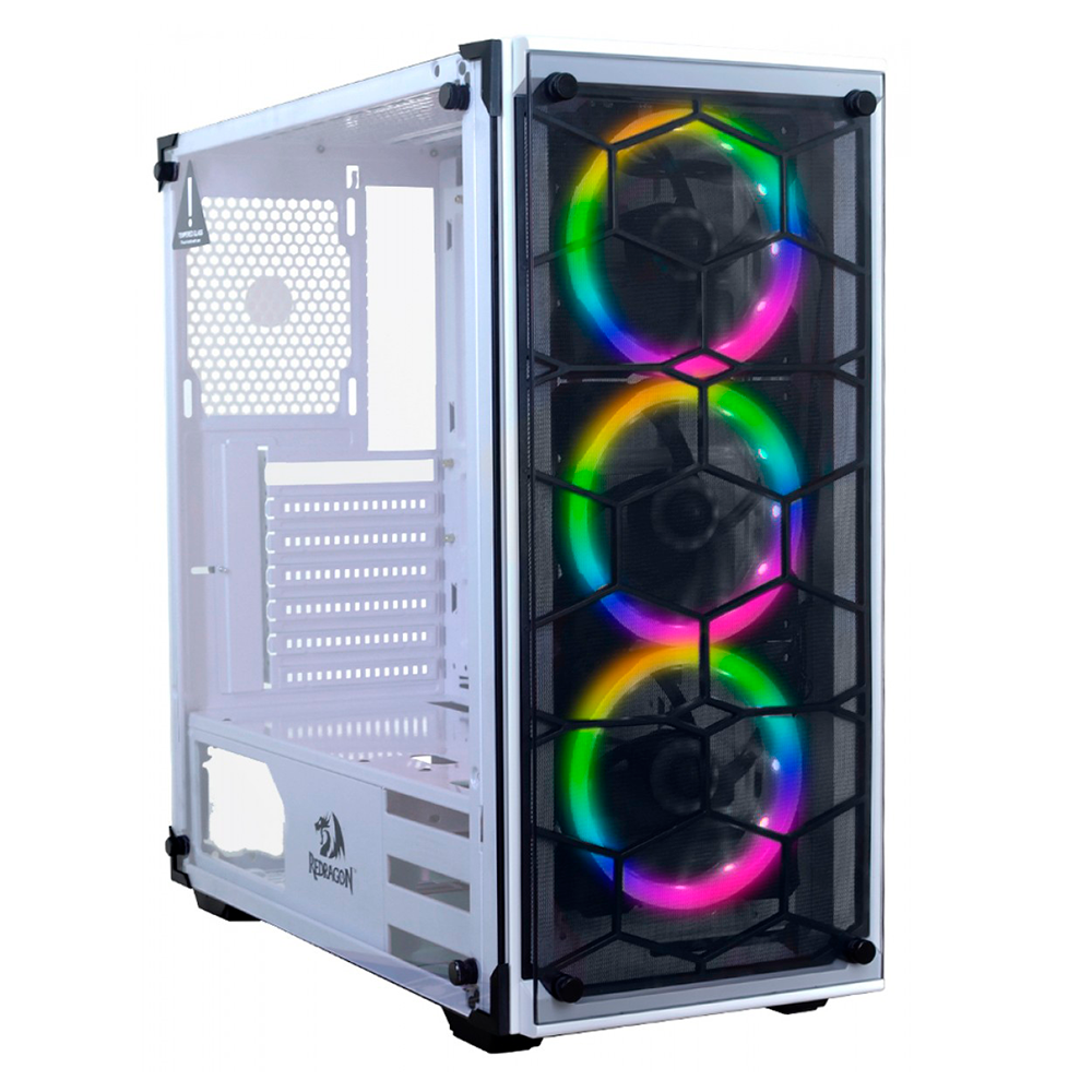 Gabinete Gamer Redragon Wheel Jack, White, Mid Tower, Crstal Templado, RGB, GC-606WH-3RGB