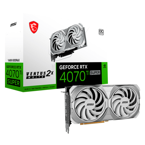 Tarjeta de Video MSI Gaming RTX 4070 Ti Super Ventus 2X White 16G OC, 256 bits, Reloj Extremo: 2655 MHz, 16GB GDRR6X 21 Gbps, 912-V513-629