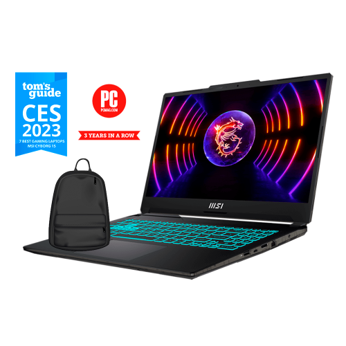 LAPTOP MSI CYBORG 15 A12VF-043US I7-12650H 8GB DDR5 512GB SSD, TARJETA DE VIDEO RTX 4060 8GB 15.6 FHD 144HZ, WINDOWS 11, A12VF-043US, MOCHILA DE REGALO!