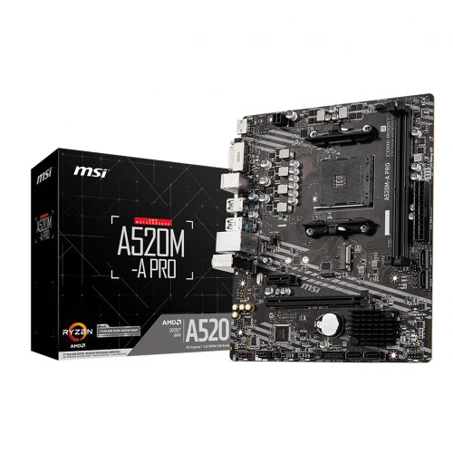Tarjeta Madre MSI A520M-A PRO, AM4, AMD RYZEN 3000 SERIES, Micro-ATX