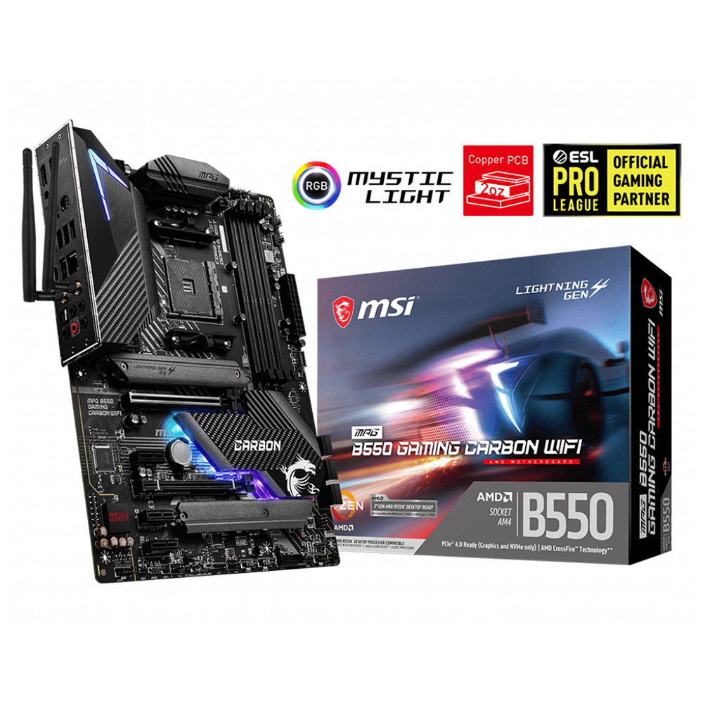 Tarjeta Madre MSI MPG B550 GAMING CARBON WIFI, AM4, AMD RYZEN 3000 SERIES, ATX