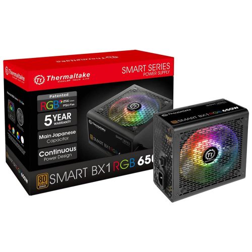Fuente de poder 650W Certificacion 80+ Bronze Thermaltake Smart BX1 RGB, PS-SPR-0650NHFABU-1