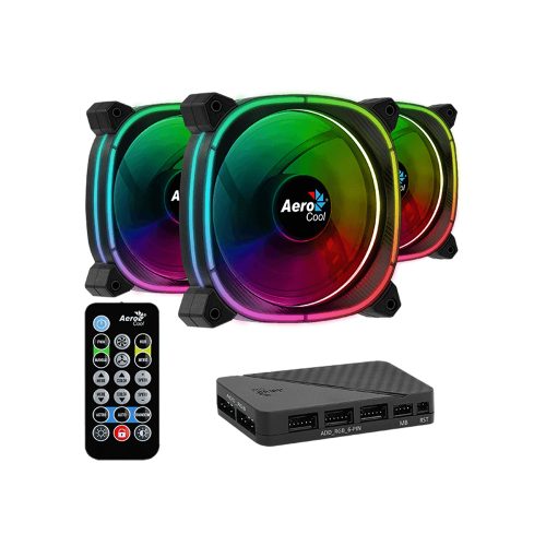Kit de Ventiladores Aerocool Astro 12 PRO, 120mm, ARGB, Conector 12V ARGB, Controlador + Control incluido