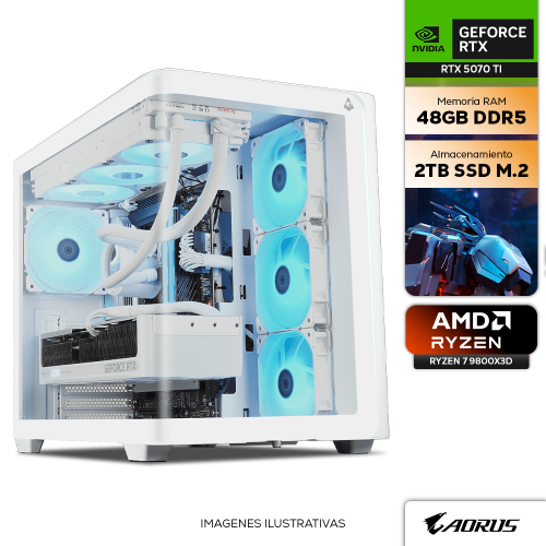 Computadora PRIDE GAMING AORUS DOLPHIN V3, AMD Ryzen 7 9800X3D, NVIDIA GeForce RTX 5070 TI, 48GB DDR5 6000 MT/S, 2TB SSD M.2 NVMe, ENF. LIQ. 360MM, 850W 80+ GOLD, INCLUYE WIFI Y BT