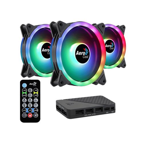 Kit de Ventiladores Aerocool DUO 12 PRO, 120mmx3, ARGB, Conector 12V ARGB, Controlador + Control incluido