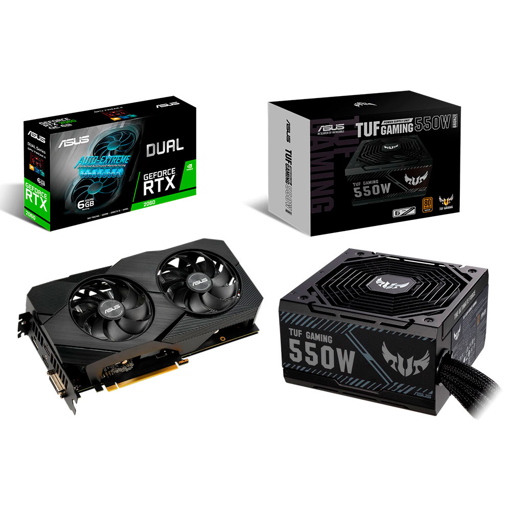 Bundle Asus Tarjeta de Video Nvidia GeForce RTX 2060 6GB, Asus DUAL EVO, DUAL-RTX2060-6G-EVO + Fuente de Poder Asus TUF Gaming, TUF-550B-GAMING, 3 AÑOS DE GARANTIA NACIONAL