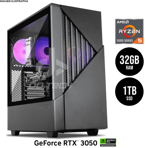 Computadora PRIDE GAMING STARFISH V2, NVIDIA GeForce RTX 3050, RYZEN 5 5500, 32GB RAM, 1TB M.2 SSD, 550W 80+ BRONZE /