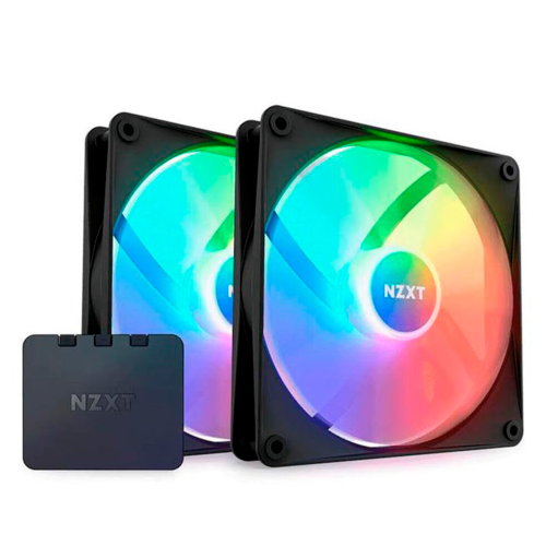 Kit 2 Ventiladores NZXT F140 RGB Core, 140mm, Control RGB, Alta presión estática y flujo de aire, Rodamiento hidrodinámico, Negro, RF-C14DF-B1