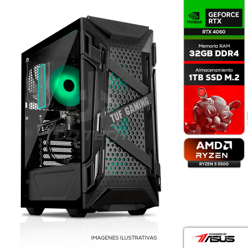 Computadora PRIDE GAMING PBA SNAKE V2, NVIDIA GeForce RTX 4060, AMD Ryzen 5 5500, 32GB RAM 3200mhz, 1TB M.2 NVME, 700W 80+ BRONZE, INCLUYE WIFI Y BT