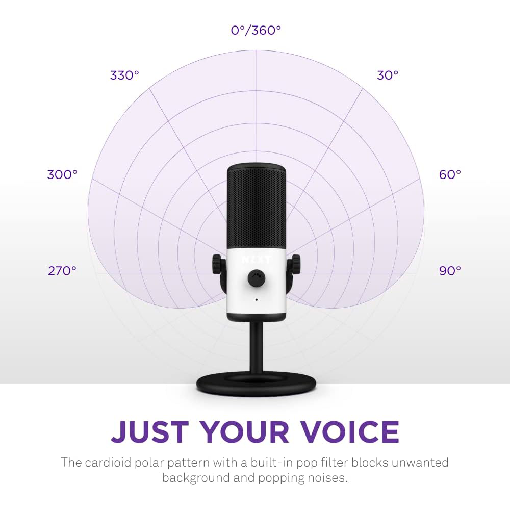 Micrófono NZXT Capsule Mini, USB Microphone, High Resolution, Cardioid Polar Pattern, Ideal para Streaming, Pop Filter, Adjustable Stand, Blanco, AP-WMMIC-W1 - Image 4