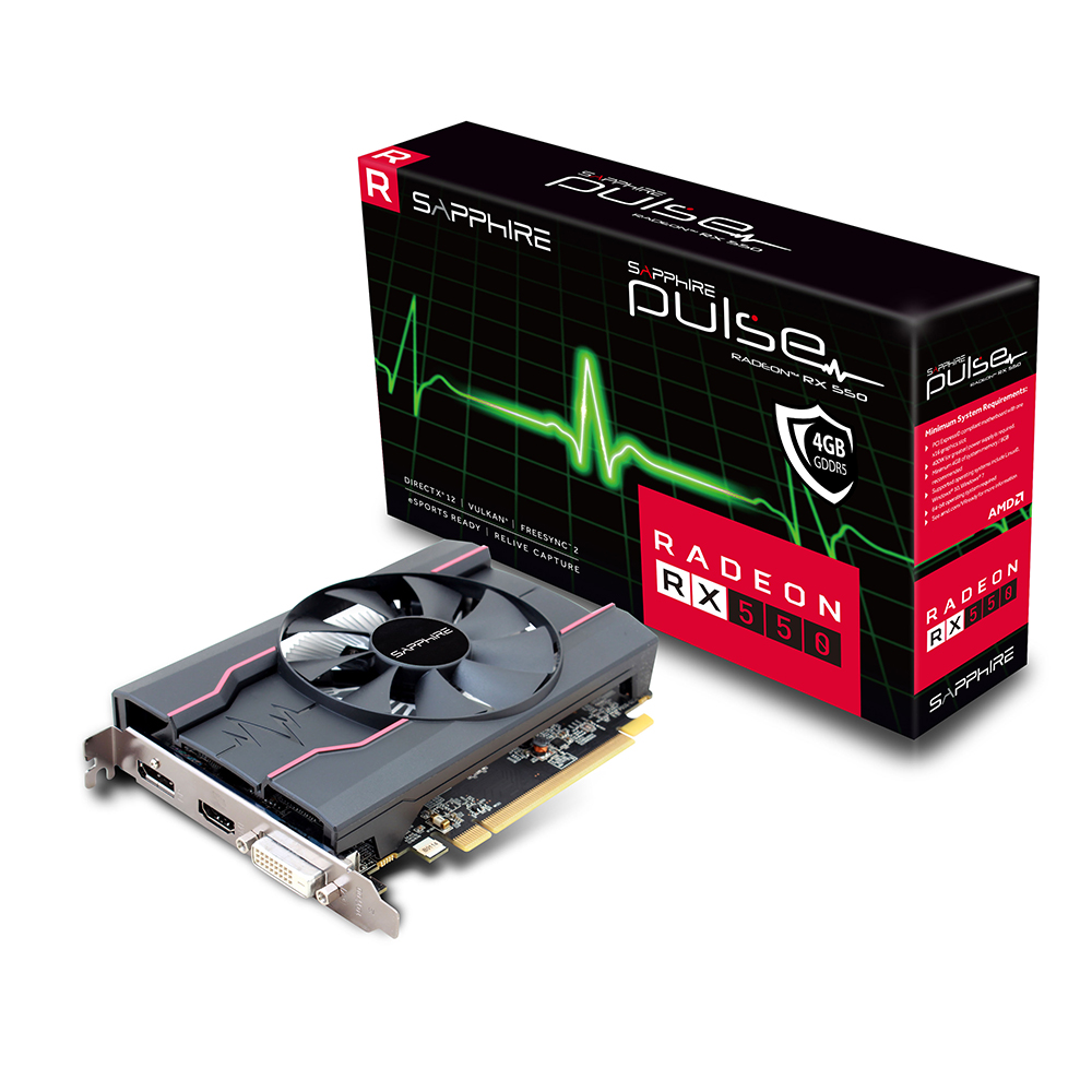 Tarjeta de video Radeon RX 550 4GB GDDR5, Sapphire Pulse 1FAN, HDMI, DP, DVI, 11268-01-20G, 1 AÑO DE GARANTIA NACIONAL